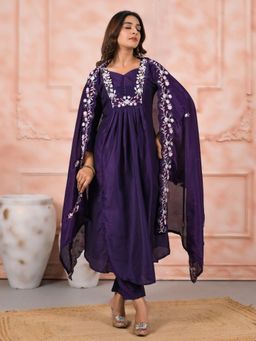 Odette - Purple Embroidered Kurta Set for Women