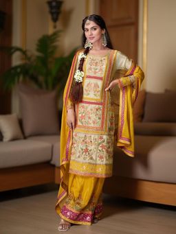 Odette - Yellow Chinon Embroidered Kurta and Palazzo Set