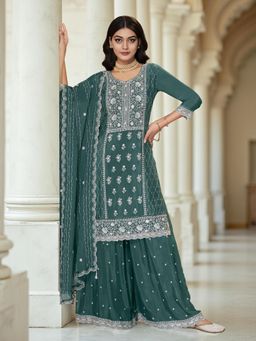 Odette - Green Chinon Embroidered Kurta and Palazzo Set
