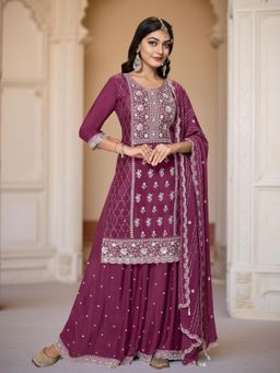 Odette - Wine Chinon Embroidered Kurta and Palazzo Set