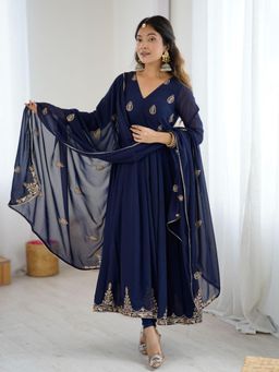 Odette - Navy Blue Georgette Embroidered Kurta Set for Women