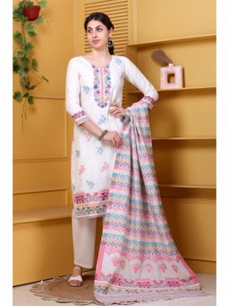 Kidar - White Woven Kurta Set with Dupatta