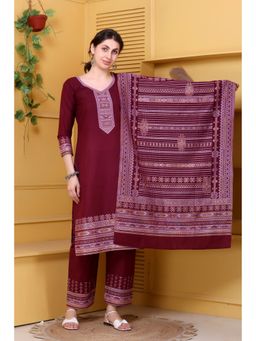 Kidar - Wine Woven Kurta Set with Dupatta