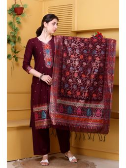 Kidar - Brown Woven Kurta Set with Dupatta