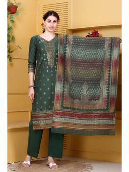 Kidar - Green Woven Kurta Set with Dupatta