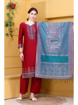 Kidar - Red and Blue Woven Kurta Set with Dupatta