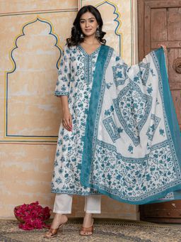 MEENA BAZAAR - Blue Printed Cotton Kurta Set