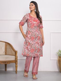 MEENA BAZAAR - Pink Printed Muslin Kurta and Pants Set