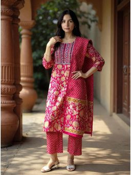 Rangita - Pink and Beige Rayon Printed Straight Kurta Set
