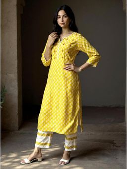 Rangita - Yellow Embroidered Straight Kurta with Pants