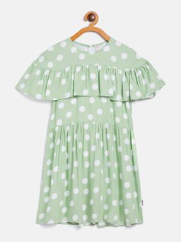 CRIMSOUNE CLUB - Girls Mint Green Polka Dots Fit And Flare Dress
