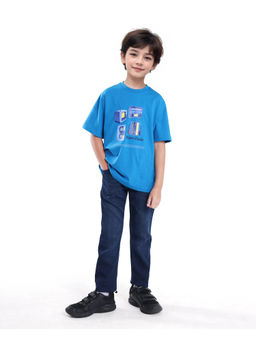 RARE ONES - Kids Jace 2 Light Indigo Blue Cotton Solid Slim Fit Jeans