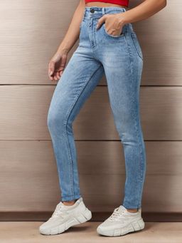 DOLCE CRUDO - Womens Light Blue Slim Fit High Rise Light Wash Denim Stretchable Jeans