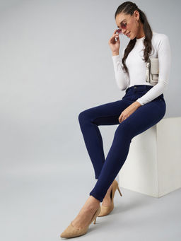 DOLCE CRUDO - Womens Navy Blue Skinny Fit Mid Rise Denim Stretchable Jeans