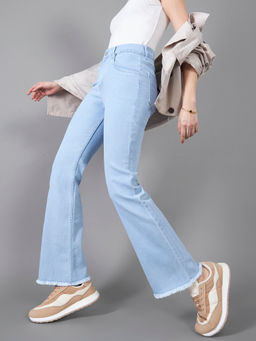 DOLCE CRUDO - Womens Light Blue Boot Cut High Rise Stretchable Denim Jeans