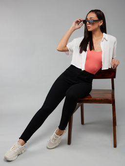 DOLCE CRUDO - Women Black Skinny Fringed High Rise Cropped Stretchable Denim Jeans