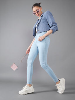 DOLCE CRUDO - Women Light Blue Skinny High Rise Regular Length Ice Wash Denim Jeans