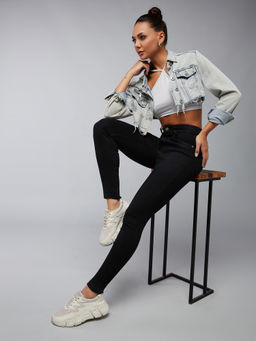 DOLCE CRUDO - Women Black Slim Fit High Rise Regular Length Stretchable Denim Jeans