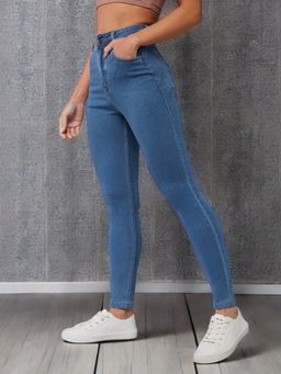 DOLCE CRUDO - Women Blue Skinny High Rise Distressed Regular Length Denim Jeans