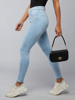 DOLCE CRUDO - Women Light Blue Skinny High Rise Cropped Stretchable Denim Jeans