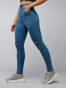 DOLCE CRUDO - Women Blue Skinny Fit High Rise Regular Stretchable Denim Jeans