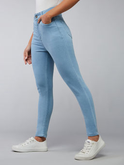 DOLCE CRUDO - Women Light Blue Skinny High-Rise Distressed Cropped Denim Jeans