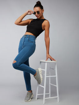 DOLCE CRUDO - Women Blue Skinny Fit High Rise Regular Stretchable Denim Jeans