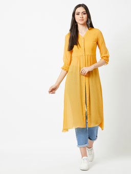 Miss Chase - Womens Mustard V-Neck Front - Slit Top
