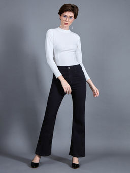 Miss Chase - Women's Black Bootcut High rise Regular Stretchable Workwear Denim Jeans