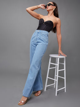 Miss Chase - Women Light Blue Straight-Fit High-Rise Non-Stretchable Jeans