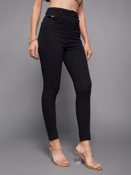 Miss Chase - Women Black Skinny High Rise Regular-Length Stretchable Jeans