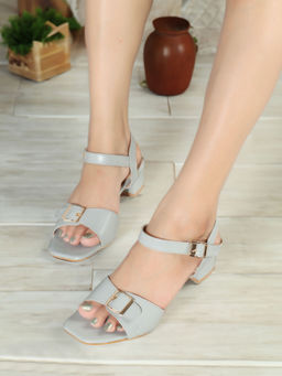 Iconics - Womens Fashionable Grey Color Backstrap Block Heel Sandals