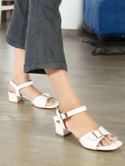 Iconics - Womens Fashionable White Color Backstrap Block Heel Sandals