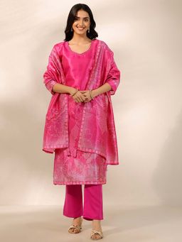 Libas - Printed Silk Blend Kurta With Pant & Dupatta