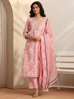 Libas - Printed Cotton Blend Straight Kurta With Pant & Dupatta