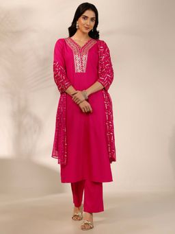Libas - Yoke Design Silk Blend Kurta With Pant & Dupatta