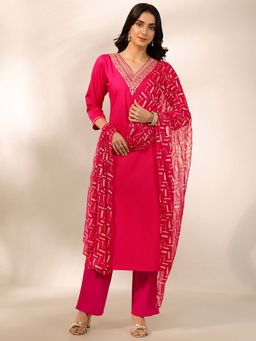 Libas - Yoke Design Silk Blend Kurta With Pant & Dupatta