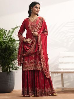 Libas Art - Printed Silk Crepe Straight Kurta With Sharara & Dupatta