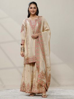 Libas Art - Embroidered Silk Blend Straight Kurta With Sharara & Dupatta