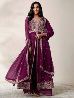 Libas Art - Embroidered Georgette Anarkali Kurta With Palazzo & Dupatta