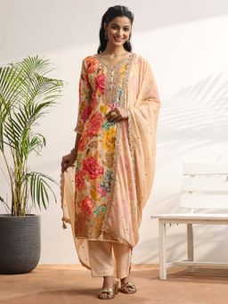 Libas - Printed Silk Blend Straight Kurta With Pant & Dupatta