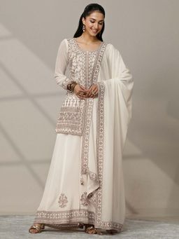 Libas Art - Embroidered Georgette Straight Kurta With Palazzo & Dupatta
