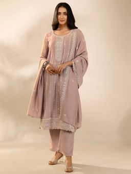 Libas - Embroidered Silk Blend Straight Fit Kurta With Pant & Dupatta