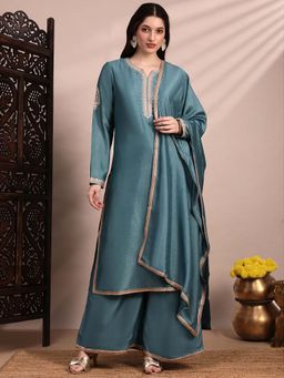 Globus - Women Blue Kurta With Palazzo & Dupatta