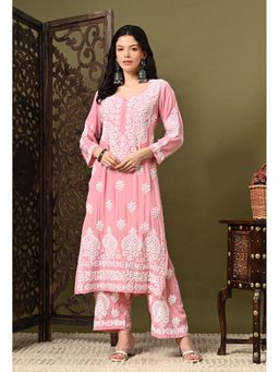 SYRISH - Pink Embroidered Chikankari Kurta Palazzo