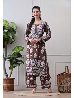 SYRISH - Brown Hand Embroidered Chikankari Kurta Palazzo