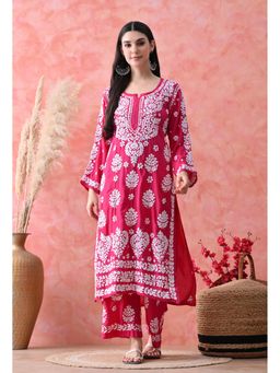 SYRISH - Pink Hand Embroidered Chikankari Kurta Palazzo
