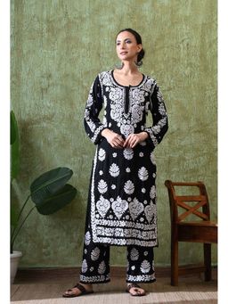 SYRISH - Black Hand Embroidered Chikankari Kurta Palazzo
