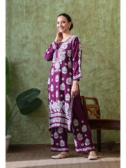 SYRISH - Purple Hand Embroidered Chikankari Kurta Palazzo