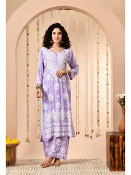 SYRISH - Purple Embroidered Chikankari Kurta Palazzo